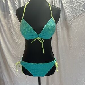 Teal and Lime Green Women's Bikini Set